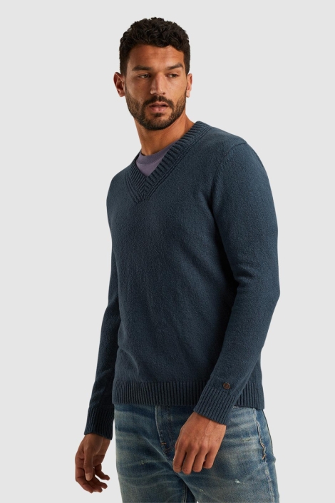 Cast Iron v-neck regular fit boucle cotton b